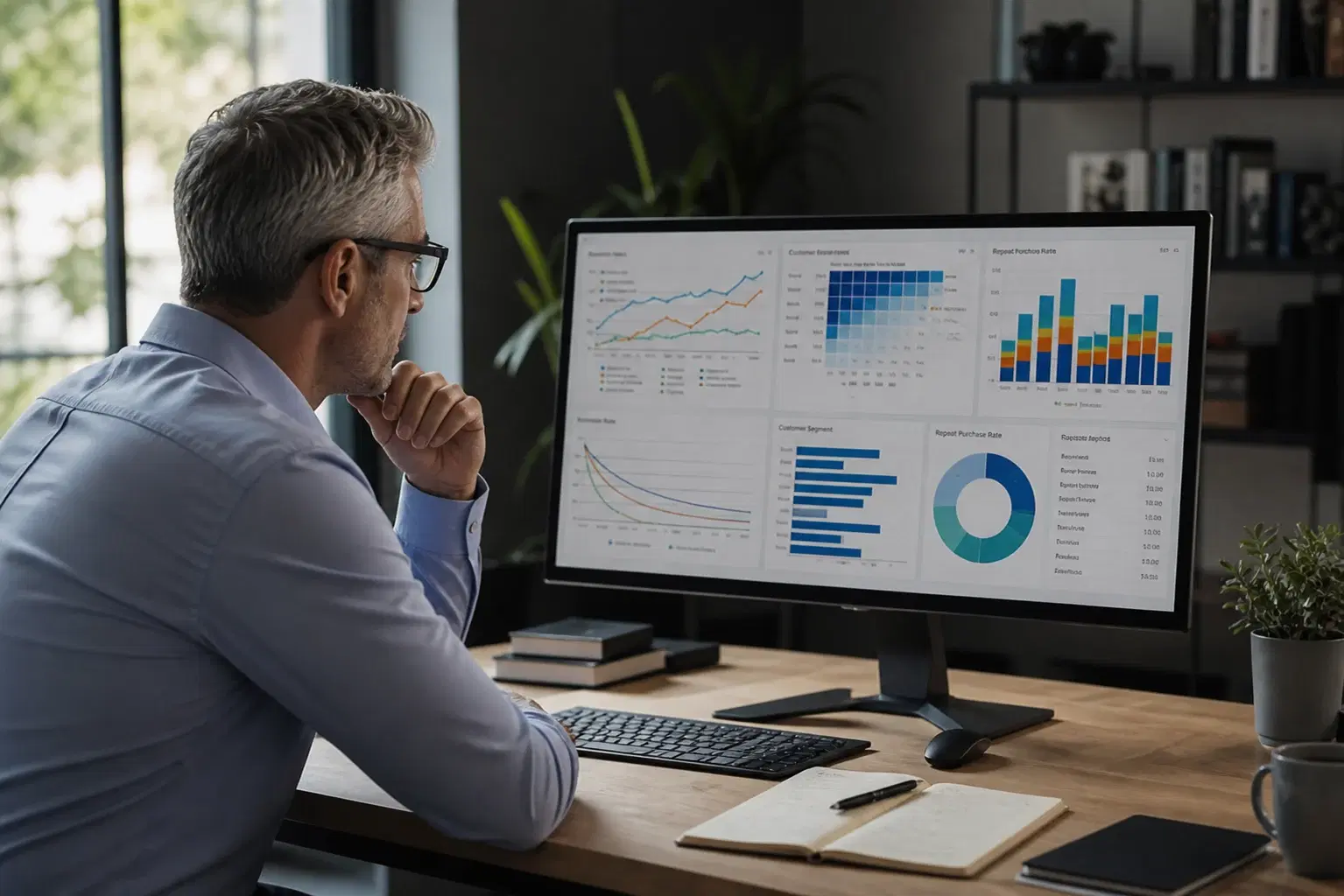 Customer retention and lifetime value analysis in a modern business workspace