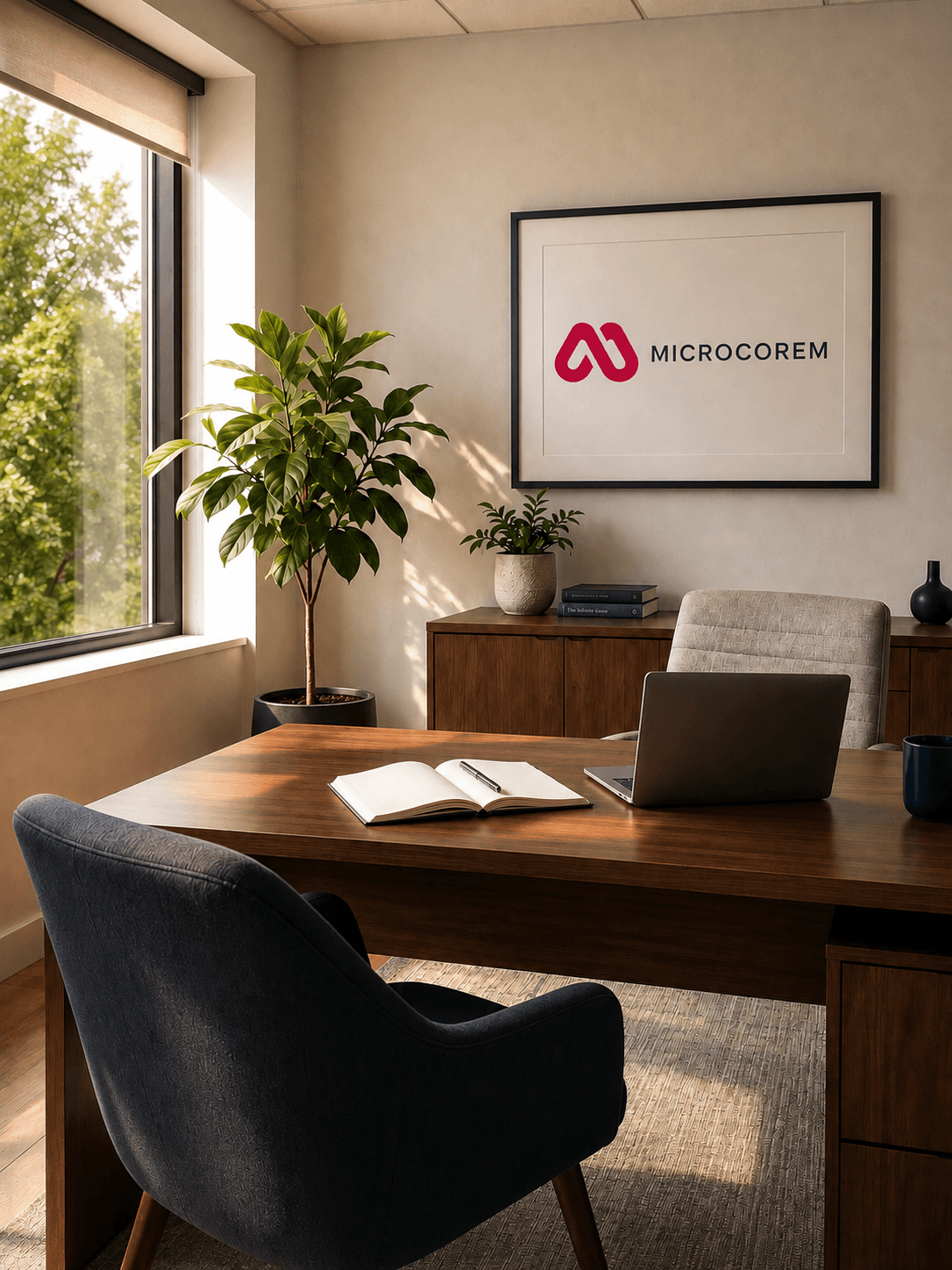 Calm modern workspace with laptop, notebook and natural light — ready for a project conversation