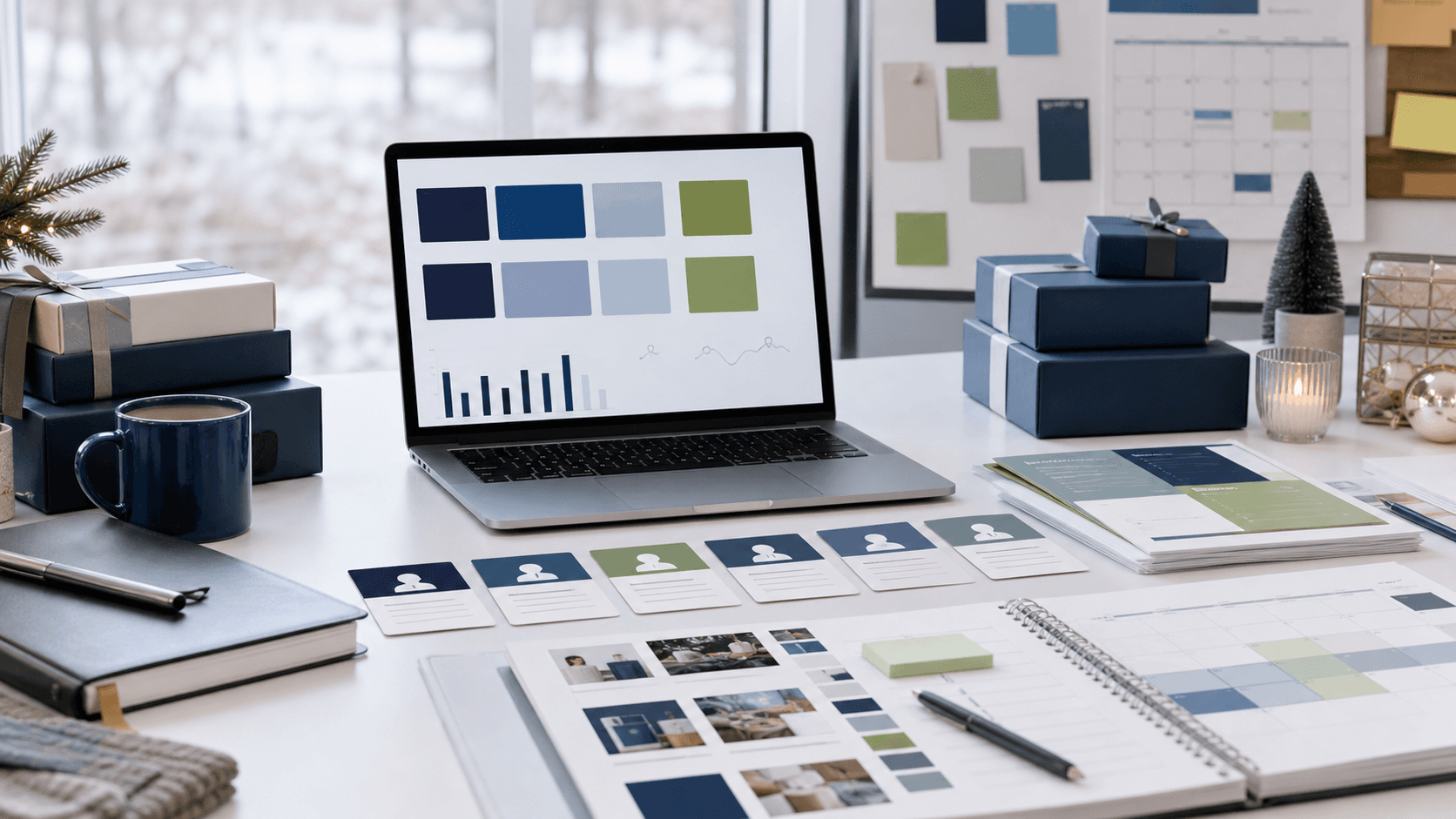 January planning workspace with customer segment cards and abstract revenue learning signals.