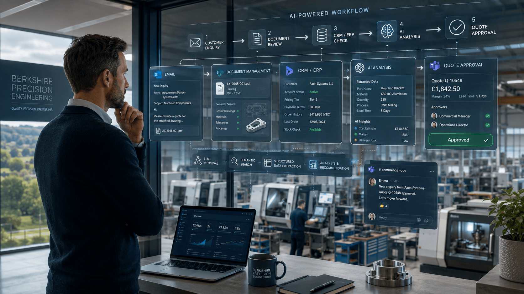 Small Berkshire manufacturing company using AI automation to connect customer enquiries, CRM, production systems and quotations.